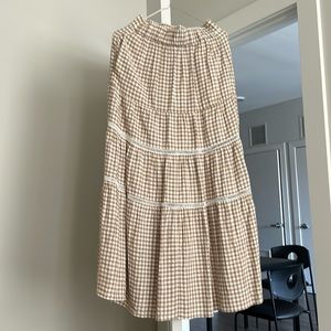 Madewell Linen Blend Eyelet Trim Tiered Maxi Skirt - Seed Khaki Tan - XXS